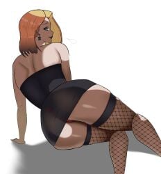 black_lipstick blonde_female blonde_hair blue_eyes bob_cut bokr female huge_ass marvel marvel_comics marvel_rivals panties panties_peek panties_visible_through_clothing red_panties see-through_clothing thong thong_panties white_queen wide_hips x-men