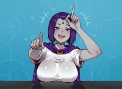 ai_generated big_ass big_breasts cape curvy dc dc_comics female female_focus goth goth_girl leotard loser loser_gesture raven_(dc) rcos sexy solo solo_female solo_focus