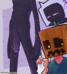 abs absurd_res anthro big_penis black_body bodily_fluids clothing digital_media_(artwork) duo enderman flaccid foreskin genitals hi_res huge_cock humanoid humanoid_genitalia humanoid_penis long_penis male mammal microsoft minecraft mojang nipples notsafeforwanking nude penis purple_eyes simple_background steve_(minecraft) xbox_game_studios