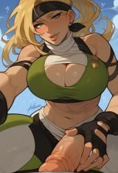 1futa 2d ai_generated big_breasts black_headband blonde_futa blonde_hair blondshell blue_eyes civitai cleavage clothed_futanari futa_only futanari headband human human_only incase_(style) light-skinned_futanari light_skin mortal_kombat multicolored_clothing ponytail pov receiving_pov solo_futa sonya_blade submissive_pov taker_pov video_game_character video_game_franchise