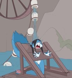 2019 anthro big_tail biped black_hair blue_body bound buckteeth closed_eyes countershade_face countershade_torso countershading eyebrows eyewear eyewear_only female fluffy fluffy_tail fuf genitals glasses glasses_only hair hi_res kneeling mammal multicolored_body nude open_mouth outside pawpads pink_nose rodent sciurid solo tail teeth tongue torture torture_device tree_squirrel two_tone_body vulva water water_torture wearing_glasses wet white_body white_countershading