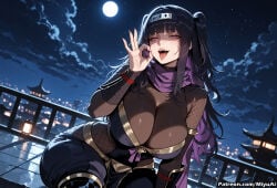 1girl ai_assisted ai_generated artist_name bangs black_hair blunt_bangs bodysuit breasts circlet cleavage curvaceous curvy curvy_female curvy_figure female fire_emblem fishnets full_moon huge_breasts long_hair looking_at_viewer miyuai moon night night_sky open_mouth purple_eyes sky smile solo star_(sky) starry_sky tharja_(fire_emblem) thick thick_ass thick_butt thick_hips thick_legs thick_thighs tongue voluptuous voluptuous_female wide_hips wide_thighs