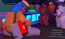 1boy 1boy2girls 3_on_1 3d 3girls arcade arcade_machine blowjob closed_building conversation demon dialogue dirty_talk dubious_consent dummy_(roblox) facesitting foursome greedy guest_(roblox) handjob karolina_(kora_x) kora_x koraxlust lucy_(kora_x) orange_eyes orange_skin pasties penis_in_hand precum precum_drip questionable_consent red_skin roblox robloxian sitting_on_face sitting_on_person source_request velmo_(kora_x) white_skin