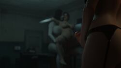 1girls 2futas 3d 3d_(artwork) alcina_dimitrescu belly big_belly big_breasts big_penis futa_on_female futanari gardenoffantasi mia_winters pregnant resident_evil resident_evil_8:_village rosemary_winters stockings stroking_penis