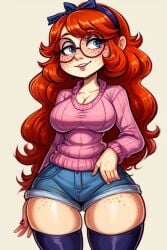 ai_generated braces cleavage ginnyginger glasses large_breasts oc original original_character short_shorts teenage_girl