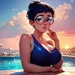 1girls ai_generated big_breasts breasts breasts carmen_sandiego_(2019) carmen_sandiego_(franchise) female female female_focus female_only glasses julia_argent julia_argent_(carmen_sandiego) large_breasts outdoors outside pool pool_background short_hair solo solo_female solo_focus swimming_pool swimsuit swimwear zupern0va_(manipper)