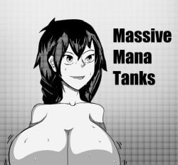 1girls aradia breasts english_text female female_human female_only gigantic_breasts human night_of_revenge nude nude_female open_mouth solo sweat teeth text