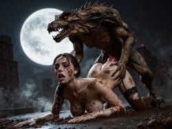 1boy 1girls ai_generated female_human female_human/male_feral female_human/male_monster feral_on_female feral_on_human full_moon interspecies interspecies_sex male_feral male_feral/female_human male_monster monster monster_on_female monster_on_human monster_penetrating noone3d petite slim slim_waist