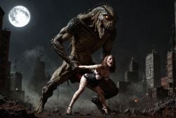 1boy 1girls ai_generated female_human female_human/male_feral female_human/male_monster feral_on_female feral_on_human full_moon interspecies interspecies_sex male_feral male_feral/female_human male_monster monster monster_on_female monster_on_human monster_penetrating noone3d petite slim slim_waist