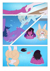 1girls 2boys anthro apinkgrape avian bikini_malfunction breasts christopher_(qbix) clothed clothing comic female furry lagomorph lost_bikini lost_swimming_trunks male neko-eclipse17 nude patrigue pool stephanie_glamor swimming_trunks_malfunction swimsuit_malfunction wardrobe_malfunction water