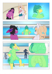 1girls 2boys anthro apinkgrape ass avian christopher_(qbix) clothed clothing comic female furry lagomorph male neko-eclipse17 nude patrigue penis pool public public_nudity stephanie_glamor water