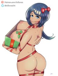 1girls areolae ass big_ass big_breasts blue_eyes blue_hair boobs breasts christmas female female_only freckles gigantic_breasts hair_ornament hi_res highres human infamea lana's_mother_(pokemon) mature mature_female milf nintendo nipples pokemon pokemon_sm tied_hair white_background