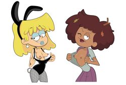 2020s 2021 2d 2girls age_difference amphibia anne_boonchuy breasts clothing costume crossover dark-skinned_female dark_skin female_only gorigori222 leaves leaves_in_hair light-skinned_female light_skin lori_loud medium_breasts multiple_girls no_bra older_female saint_james_school_uniform school_uniform schoolgirl straight_hair teenage_girl teenage_girl_and_younger_girl teenager the_loud_house white_background young younger_female