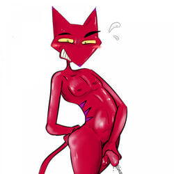 anthro ass blush bodily_fluids butt_grab cartoon_network courage_the_cowardly_dog domestic_cat felid feline felis foreskin genitals hand_on_butt hi_res holding_penis illegaleel katz_(courage_the_cowardly_dog) male mammal nipples nude peeing penis simple_background solo sweat sweatdrop