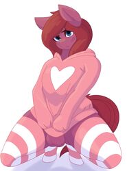 1boy animal_ears anthro balls blue_eyes blue_eyes_male clothing crimson_hair crimson_hair_male femboy legwear male male_anthro male_only my_little_pony seraphic_crimson solo topwear white_background