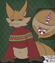 2021 anthro biped bite biting_lip black_body black_fur bodily_fluids bottomless bottomless_female candy_cane_dildo canid canine cheek_tuft christmas christmas_clothing christmas_sweater christmas_topwear clothed clothing digital_media_(artwork) facial_tuft female fox fur genital_fluids genitals green_background hi_res holidays internal mammal multicolored_body multicolored_fur navel orange_body orange_fur pussy pussy_juice sex_toy sex_toy_in_pussy sex_toy_insertion simple_background slightly_chubby slightly_chubby_female solo sweater tan_body tan_fur topwear trisha_fox_(zzx) tuft vibrator vibrator_in_pussy zzx