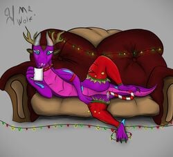 0mr-wolf0 anal anal_sex animal_genitalia bell bell_harness blush bodily_fluids christmas christmas_clothing christmas_lights claws clothed clothing container cum cum_in_mouth cum_inside cup digital_drawing_(artwork) digital_media_(artwork) dildo dragon dress drinking drinking_cum feral fur furniture genital_fluids genital_slit genitals girly harness hi_res holidays horn jewelry jingle_bell jingle_bell_harness kirk legwear lingerie male male_penetrated mammal necklace penetration scalie sex_toy simple_background slit solo strapon tight_clothing tights