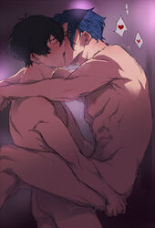 2boys adam_(sk8_the_infinity) ainosuke_shindo arms_around_neck black_hair blue_hair completely_nude gay heart kissing kissing male male/male male_only male_penetrated male_penetrating male_penetrating_male nude nude_male sk8_the_infinity snake_(sk8_the_infinity) stand_and_carry_position tadashi_kikuchi yaoi