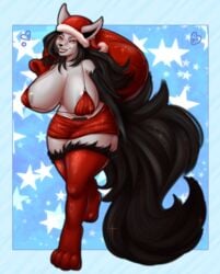 2021 anthro anthrofied areola areola_slip arm_tuft bag big_breasts black_body black_fur black_hair black_lips black_nose bottomwear bra breasts canid christmas christmas_clothing christmas_headwear claws clothed clothing costume curvy_figure digital_media_(artwork) ear_piercing ear_ring female fingers fur grey_areola grey_body grey_fur hair hat headgear headwear heart hi_res holidays huge_breasts hyaenid legwear lips long_hair long_tail looking_at_viewer mammal mature_female mightyena milfyena multicolored_body nintendo paws piercing pokémon_(species) pokémorph pokemon pubes pubes_exposed red_bottomwear red_bra red_clothing red_eyes red_legwear red_shorts red_stockings red_underwear reilin santa's_bag santa_costume santa_hat shorts smile solo star stockings teeth thick_bottom_lip thick_thighs thigh_tuft tuft underwear video_games voluptuous wide_hips