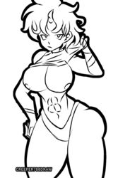 big_ass big_breasts enredadera exposed_breasts female horn muscular muscular_female no_bra oc original_character uncolored underwear