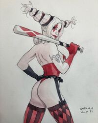 ass baseball_bat batman:_the_dark_prince_charming dc dc_comics enrico_marini female gloves harley_quinn harley_quinn_(the_dark_prince_charming) solo tattoo thighhighs