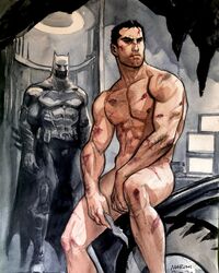 1boy batarang batman batman_(series) bruce_wayne completely_nude dc dc_comics enrico_marini injury justice_league male_only muscular no_visible_genitalia solo