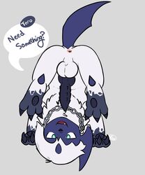 absol anus dialogue english_text feral ferrissimulator fur furry furry_only genitals knot male male_only nintendo penile_spines penis pokémon_(species) pokemon pokemon_(species) presenting solo tagme tail text upside-down video_games