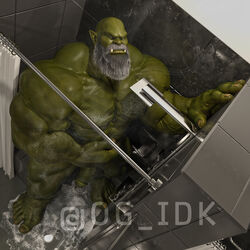 genitals green_skin male male_only muscular nude og_idk orc orc_male penis shower showering solo