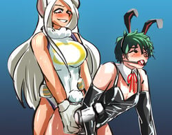 1boy 1futa ambiguous_genitalia anal ball_gag bent_over bunny_ears bunnysuit clothed clothing crossdressing duo elbow_gloves femboy futa_on_male futadom futanari gag gloves human izuku_midoriya light-skinned_futanari light-skinned_male light_skin male miruko my_hero_academia pale_skin partially_clothed pegging raitaroo rumi_usagiyama sex standing x-ray