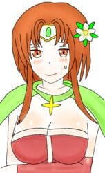 1girls alternate_costume arm_under_breasts baningu_bureivu breasts brown_eyes brown_hair christmas christmas_outfit cleavage crossed_arms female_only fire_emblem fire_emblem:_thracia_776 large_breasts long_hair looking_at_viewer miranda_(fire_emblem) nintendo smile solo sweatdrop