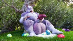 16:9 ad-games anthro balls big_balls big_penis bodily_fluids cum cum_drip dripping easter_egg egg egg_laying genital_fluids genitals hi_res huge_balls huge_cock humanoid jeannot_(ad-games) lagomorph leporid male mammal nipples penis rabbit solo urethral_egg_laying