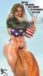 1futa 3d american_flag_bikini android black_iris blonde_hair cyborg futa_only futanari heterochromia hyper hyper_muscles hyper_penis lens_flare major_katie_powers major_powers meme mocking ocean oil red_pupil semper_jack string_bikini veiny_penis