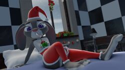 3d_(artwork) absurd_res anthro candy_cane_dildo christmas christmas_clothing christmas_headwear clothing digital_media_(artwork) disney feet female flat_chest hat headgear headwear hi_res holidays judy_hopps lagomorph leporid mammal mistletoe nipples plant rabbit santa_hat small_breasts solo_focus stockings tryinggb zootopia zootropolis