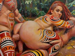 1girl2boys 1girls 2boys abs ai ai_generated ambiguous_expression anal anal_penetration anal_sex anus ass auburn_hair black_eyes bodypaint cowgirl_position doggy_style doggystyle double_penetration dreadlocks enercell erection faceless_male female female/male female_focus female_in_middle female_on_male forest hairy_anus hairy_armpit hetero hetero_sex heterosexual huge_ass huge_thighs kneeling light-skinned_female light-skinned_male long_hair looking_back_at_partner lying_on_person male male/female male_on_bottom male_on_female male_on_top muscular muscular_female muscular_male neanderthal nipples oc on_back original_character outdoors pecs penis pubic_hair red_hair redhead sex sex_from_behind sex_from_front straight straight_sex testicles thighs threesome threeway vagina vaginal vaginal_penetration vaginal_sex voluptuous voluptuous_female white_female