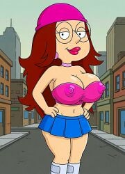 ai_generated boots crop_top erect_nipples_under_clothes family_guy huge_breasts looking_at_viewer meg_griffin microskirt thighs