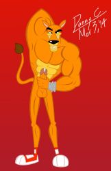 1boy 2014 balls bracelet crash_(series) cum darkmoontoons dated erection furry furry_only gay looking_at_viewer male male_only muscular penis red_background signature simple_background solo spiked_bracelet tail thylacine tiny_tiger video_games yaoi yellow_sclera