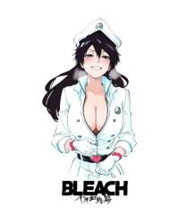 1girls ai_generated animerch badge bambietta_basterbine belt big_breasts black_belt black_hair bleach bleach:_the_thousand-year_blood_war blush blush_stickers breasts breath cleavage collarbone cropped_legs deep_cleavage digital_media_(artwork) double-parted_bangs fanart female female_focus female_only gloves grin hair_between_eyes half-closed_eyes hat headwear heart heart_buckle high_collar jacket large_breasts logo long_hair long_sleeves looking_at_viewer lowres military_hat military_jacket military_uniform naughty_face no_background open_jacket peaked_cap purple_hair quincy_(bleach) quincy_bitch seductive shiny_hair simple_background sleeves_rolled_up smile smiling solo solo_female solo_focus sternritter sternritter_uniform teasing teeth teeth_showing trenchcoat uniform unzipped unzipping upper_body wandenreich wandenreich_uniform white_background white_gloves white_headwear white_jacket