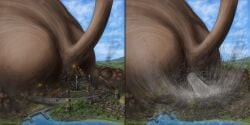 anus artillery ass avian big_anus brown_body building cannon cannonball castle castle_wall colored destruction dirt docks door fart feral fire hi_res house human lake landscape landscape_dwarfing macro male mammal musk mythological_avian mythological_creature mythology paws plant puffy_anus quadruped raised_tail ranged_weapon rear_view sitting sky skyscape smoke solo sploot steam tail tower tree water weapon yubirb