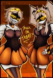 2girls choker female female_only glitch_productions halloween halloween_costume halloween_theme j_(murder_drones) murder_drones serial_designation_j serial_designation_v tombstone v_(murder_drones)