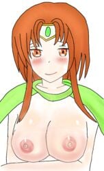 1girls arm_under_breasts baningu_bureivu breasts brown_eyes brown_hair crossed_arms female_only fire_emblem fire_emblem:_thracia_776 large_breasts long_hair looking_at_viewer miranda_(fire_emblem) nintendo nipples nude nude_female smile solo