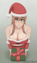 breasts brown_hair christmas doki_doki_literature_club green_eyes looking_at_viewer looking_up magna_ferra monika_(doki_doki_literature_club)