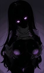 ai ai-created ai_generated asymmetrical_bangs big_breasts black_body black_hair breasts enderman enderwoman female from_above glowing_eyes glowing_nipples glowing_pussy grey_sweater lifting_own_clothes lifting_shirt lifting_sweater long_hair looking_at_viewer minecraft minecraft_mob no_mouth no_nose nude purple_eyes purple_nipples purple_pussy pussy rule_63 shittyaistuff simple_background turtleneck turtleneck_sweater very_long_hair