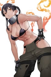 1girls abs black_hair breasts dark_hair enen_no_shouboutai fire_force fit_female kotatsu_tamaki muscular muscular_female pants twintails underwear yellow_eyes yoshi55level