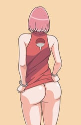 1girls armwear ass back_view bare_ass bare_legs bare_shoulders big_ass bob_cut boruto:_naruto_next_generations bracelets dat_ass dress dress_lift facing_away female female_only from_behind indrockz indy_riquez lifted_by_self long_hair mature mature_female milf mooning naruto naruto_(series) no_pants panties partially_clothed pink_hair presenting presenting_ass round_ass sakura_haruno sleeveless sleeveless_dress solo solo_focus thong thong_panties underwear undressing white_panties wide_hips