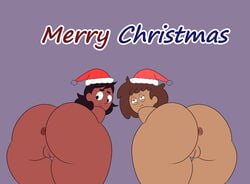 2girls amphibia anne_boonchuy anus ass back_view big_ass cartoon_network christmas connie_maheswaran crossover dark-skinned_female dark_skin disney disney_channel female female_only holidays huge_ass huge_butt j8fraph looking_back multiple_girls nude pussy steven_universe straight_hair thick_thighs