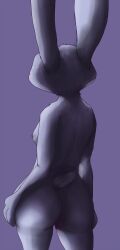 anthro ass breasts disney ears_up famished_(artist) female fur grey_fur hi_res judy_hopps lagomorph leporid mammal nipples rabbit rear_view scut_tail simple_background small_breasts solo standing zootopia zootropolis