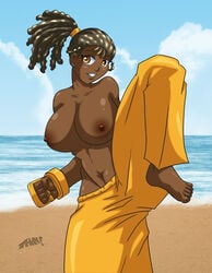 1girls abs barefoot beach black_hair breasts brown_eyes brown_skin capcom clothes color dark-skinned_female dark_skin day dee_jay desingahv dreadlocks feet female female_only front_view gloves hair human looking_at_viewer navel nipples open_eyes outdoors pants round_ears rule_63 sand sky solo straight_hair street_fighter toes topless water