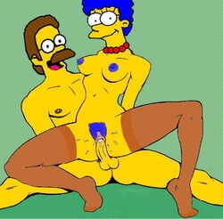 breasts color female front_view human insertion male marge_simpson ned_flanders nipples nude penis sex straight tagme the_simpsons vulva