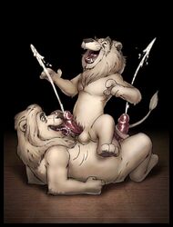 anthro balls cum cum_on_nose cum_on_tongue cumshot father_of_the_pride furryrevolution gay larry_(father_of_the_pride) male male_only nude penis_licking sarmoti sitting_on_person yaoi