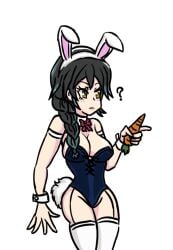 1girls aradia_(night_of_revenge) ass breasts bunnysuit cleavage clothing fake_animal_ears fake_bunny_ears female female_human female_only food human large_ass large_breasts legwear neckwear night_of_revenge pale-skinned_female pale_skin solo